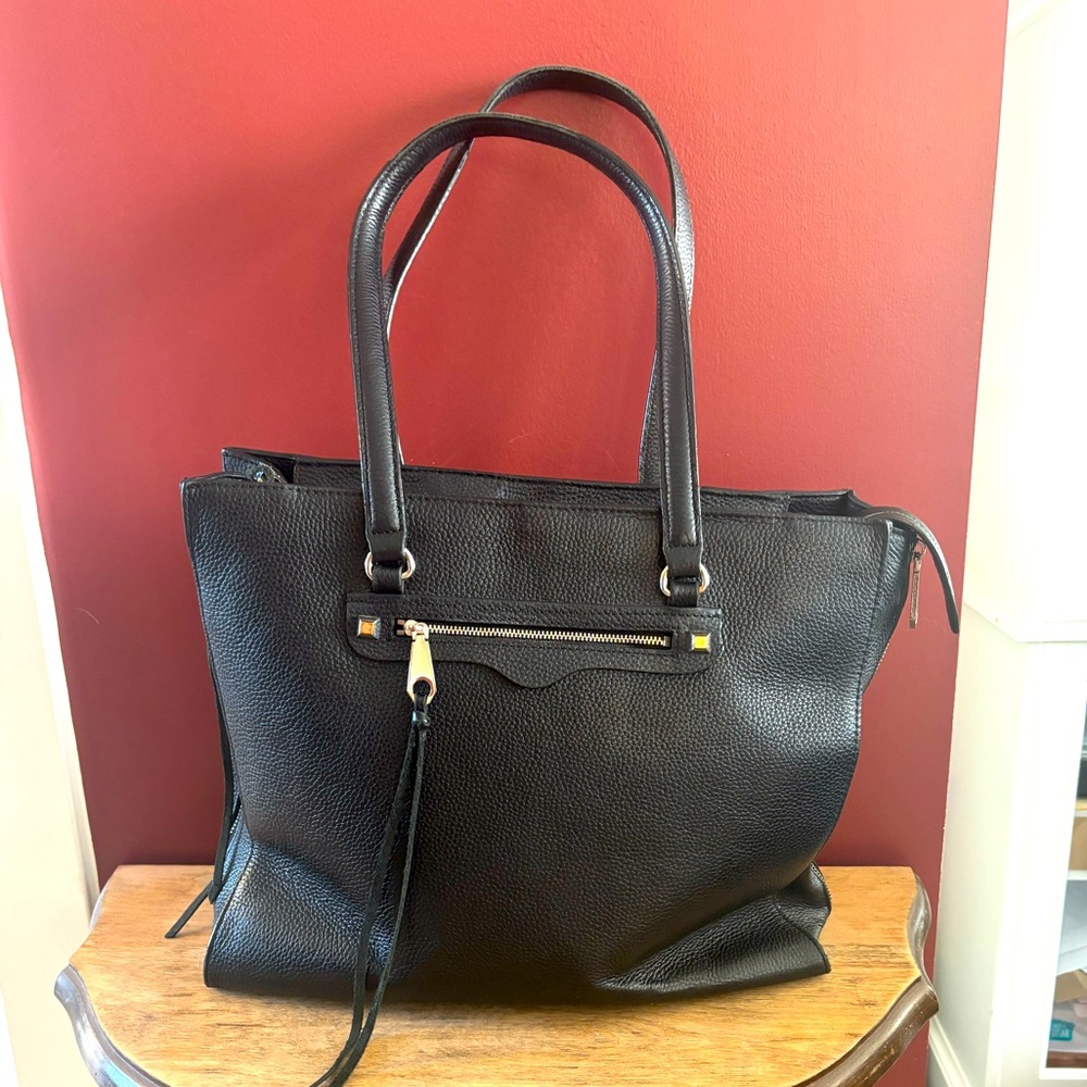 Rebecca Minkoff Regan always on side black leather satchel laptop bag tote